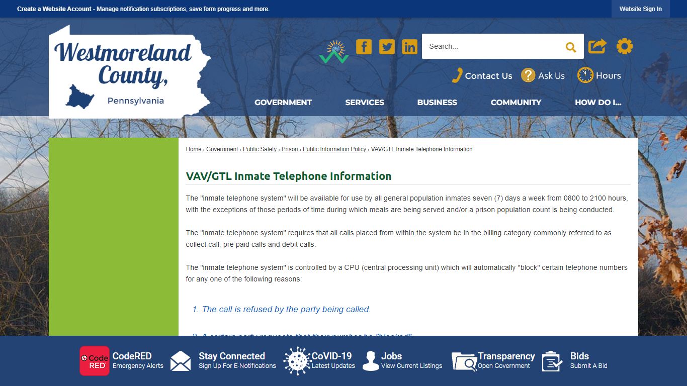 VAV/GTL Inmate Telephone Information | Westmoreland County, PA ...